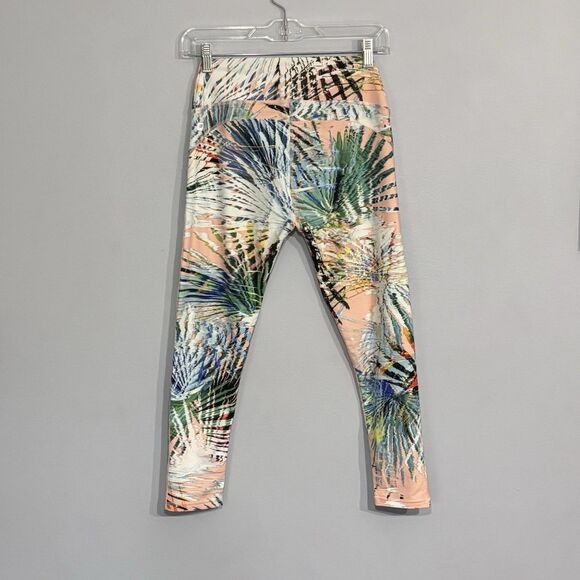 Fabletics PowerHold Discontinued Rare Leggings Peach Tropical Palm Print Yoga S - Picture 2 of 15